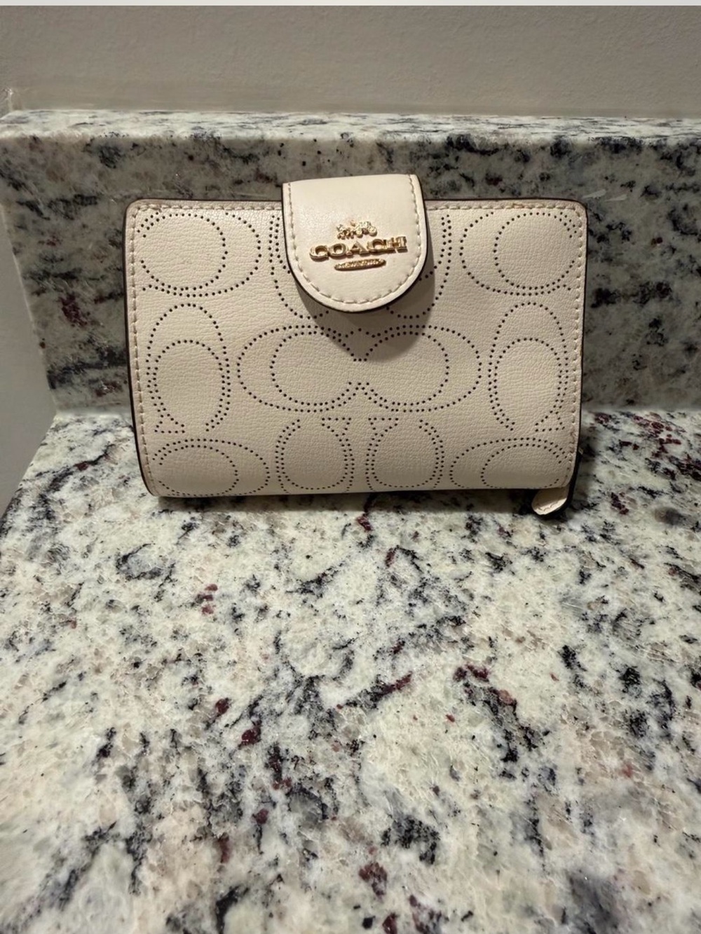 COACH Cream Perforated Signature Leather Wallet